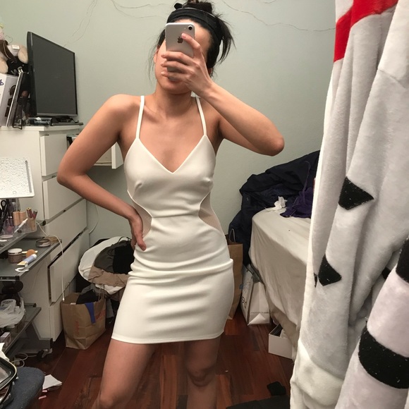 white mesh dress forever 21 Forever 21 Summer Fashion White Lace Splicing V-Neck Bodycon Dress